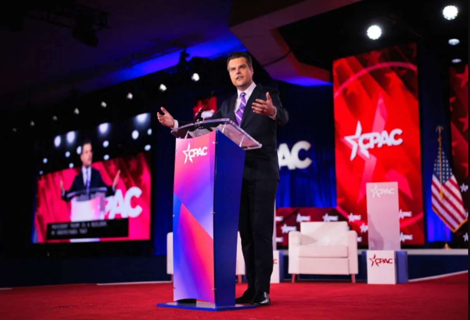 Matt Gaetz speaking at CPAC 2026